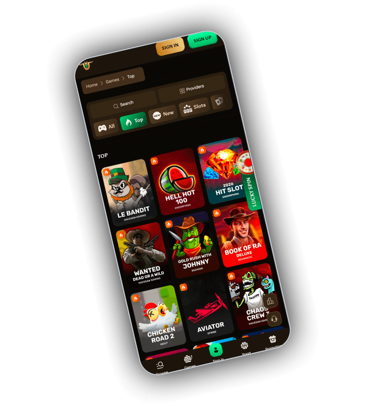 The AmunBet game area with slot, live and crash shelves side by side
