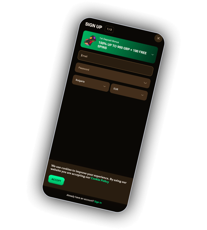 The AmunBet sign up form with the email, password and currency fields ready