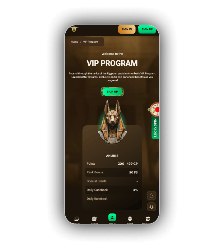 The AmunBet loyalty ladder with the Egyptian level names and the points meter
